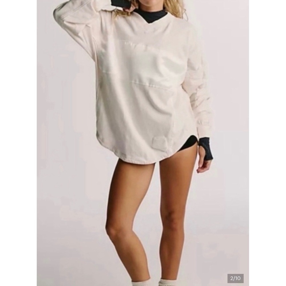 Free People FP Movement Rugby Ready Embroidered Logo Sweatshirt Cream Medium - Picture 2 of 6